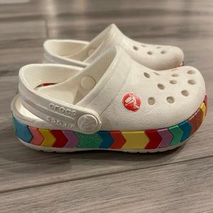Toddler White with Rainbow Crocs - Size 9